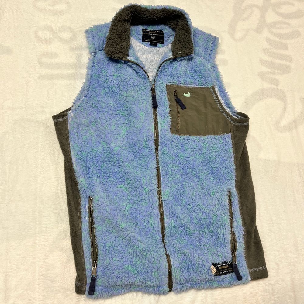 Southern‎ Marsh Vest Full Zip Duck Logo Pockets Blue Green Women's S